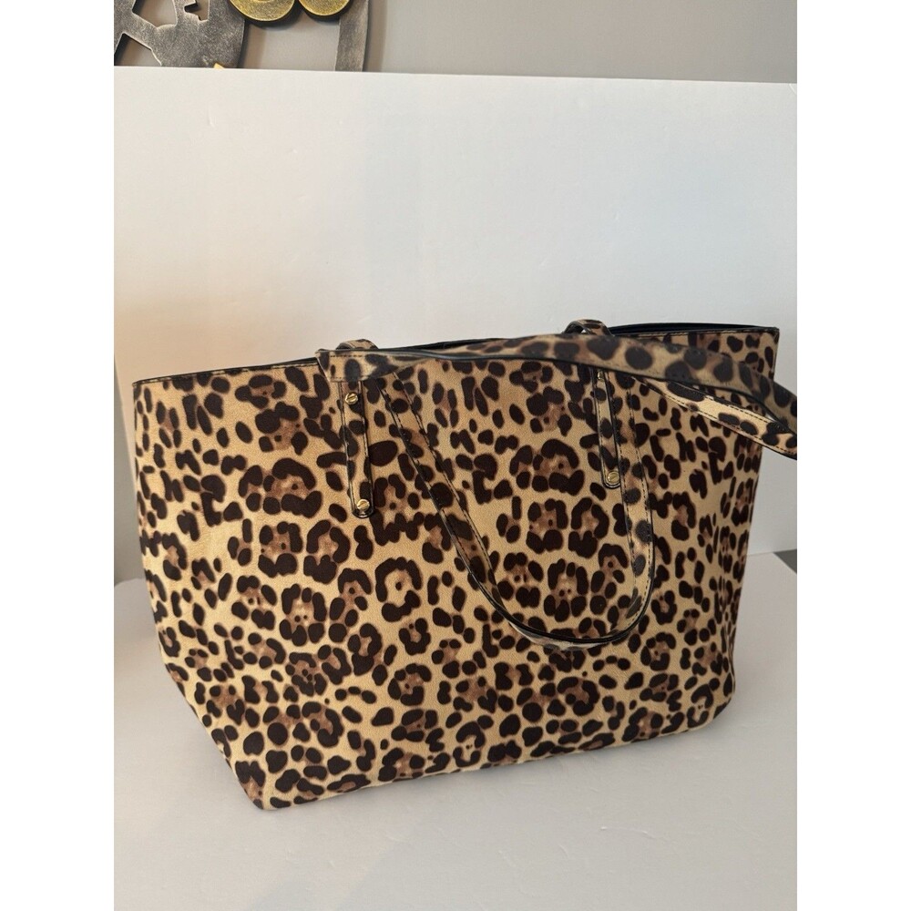INC International Concepts Leopard Print Tote Double Handles Snap Pockets
